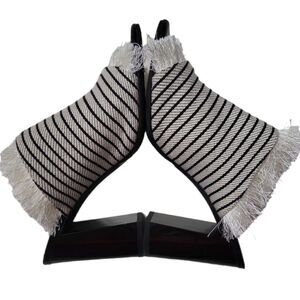 GIANNI‎ BINI Cream/Black "Janeen" Peep-Toe Fringe Mule Chunky Slides Size 8.5